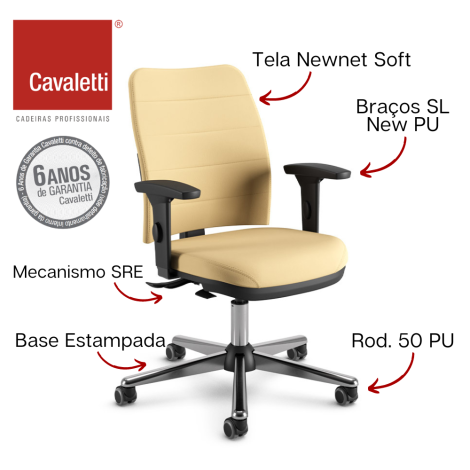 Cavaletti NewNet - Executiva Giratória / Sistema Reclinador de Encosto / Braço SL New PU / Base Estampada